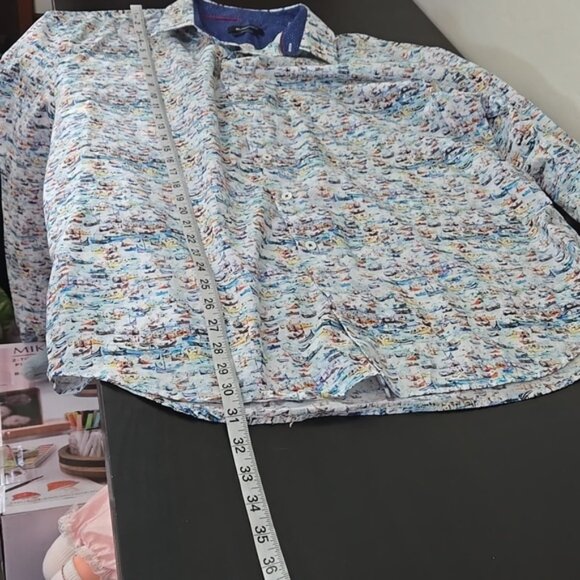 Bugatchi Men's Shaped Fit Sailboat Pattern Button Front Casual Shirt Size 3X - Picture 9 of 12